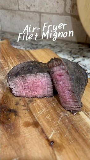 Juicy air fryer filet mignon with a cast iron sear. High protein & easy! #steak #airfryer #shorts