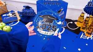 2025 Graduation Decorations Kit: Grad Party Supplies with Blue Disposable Plates, Napkins, Tablecloth, and Congrats Grad Banner for 25 Guests - Graduation Party Decorations