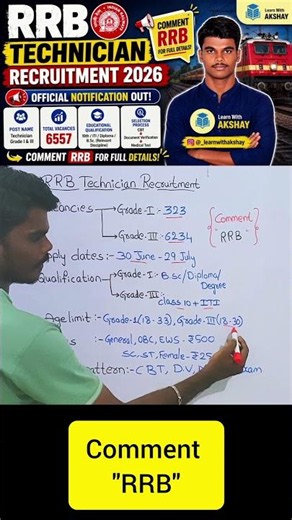 RRB Technician Recruitment 2026 | 6557 Vacancies | Apply Online | Full Notification