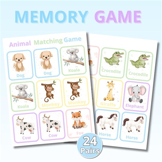 Animal Memory Card Games – Matching Games – Printable Kids’ Games - Etsy