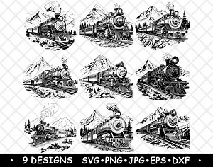 Steam Engine Train Locomotive Vintage Old Railway Tracks Laser File SVG PNG JPG Grayscale Burn Image Cut Vector Coaster Black White Cnc Wood - Etsy