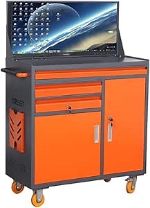 Heavy Duty Industrial Computer Desk Suitable for CNC Workshop and Garage, CNC Iron Computer Cabinets Maximum Suitable for Monitors Up to 32 inches