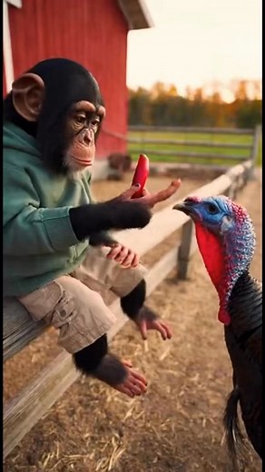 A Chimpanzee Feeding A Turkey Hot Peppers #ai #AIContent | Darlene Brock