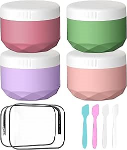 Travel Containers for Toiletries, 4-Pack TSA Approved Silicone Jars (2.5oz) - BPA Free Leakproof Cosmetic Containers for Creams, Lotion, Skincare & Makeup with Bonus Waterproof Bag