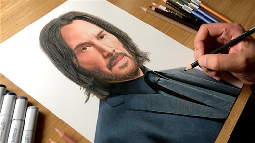 John Wick drawing the 12-hour realistic art that looks unreal