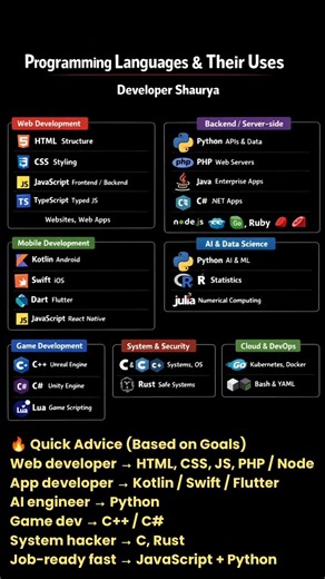 Programming languages and their uses #coding #webdesign