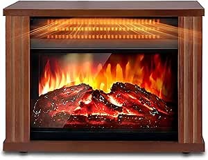 Small Electric Fireplace Heater, LifePlus Mini Wooden Space Tabletop Fireplace with 3D Realistic Flame Effect, Cool and Safe to Touch, Perfect for Study Bedroom Office, Overheating Protection, 1500W
