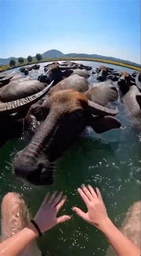 Waterslide into pool full of giant cow #funny #memes