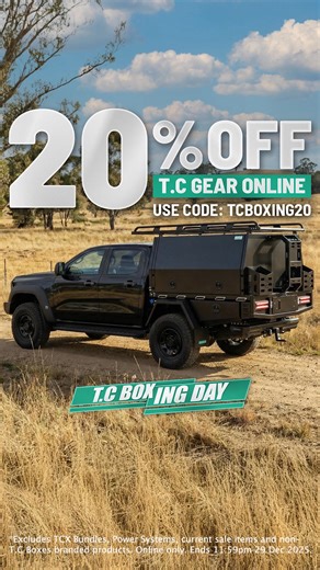 The T.C Boxing Day Sale is now live! For four days only, you can save 20% OFF T.C Boxes branded gear, that means trays, canopies, dog boxes, toolboxes, ladder racks, jerry can holders and so much more. It’s online only, and 4 days only. Don’t miss the chance to upgrade your rig for the New Year at a great price! Get in while stocks last, use code 'TCBOXING20' at checkout! *Exclusions apply #tcboxes #4wd #4wding #4wdaustralia #camping #campingoutdoors #outdoors #tourer #touring #4x4australia #4x4