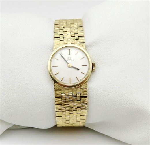 Omega 14K Solid Yellow Gold Women's Watch: Mechanical Mesh Bracelet - Etsy