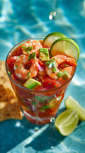 Mexican Shrimp Cocktail 🍤🍅🌶️ Cool, refreshing, and zesty — this Mexican Shrimp Cocktail is a fiesta in a glass! Juicy shrimp are tossed with avocado, tomatoes, onion, cilantro, and a spicy-tangy sauce that’s perfect for hot days, parties, or as a poolside appetizer. Serve it with tortilla chips or saltine crackers for an authentic touch. Ingredients (Serves 4–6) 1 lb cooked shrimp, peeled & deveined, chopped into bite-sized pieces 2 ripe avocados, diced 🥑 2 cups diced tomatoes (or 1 can, dra