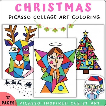 Christmas Picasso-Inspired Cubist Collage Art | Abstract Coloring Pages & Mixed
