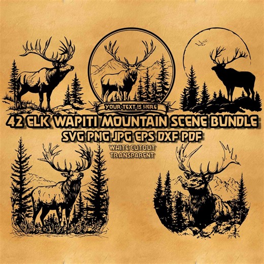 Elk Mountain SVG Bundle 42 Wildlife Antler Illustrations Mountain Elk Line Art Cabin Decor Vector Graphics Digital Design Collection - Etsy