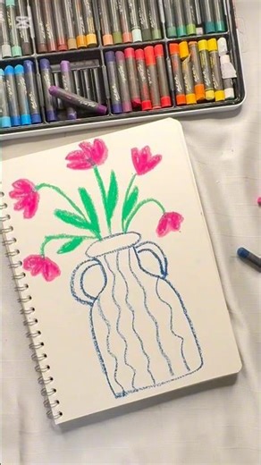 Step by-Step oil pastel floral vase tutorial for begginers🌷#easydrawing #painting #drawingtutorial
