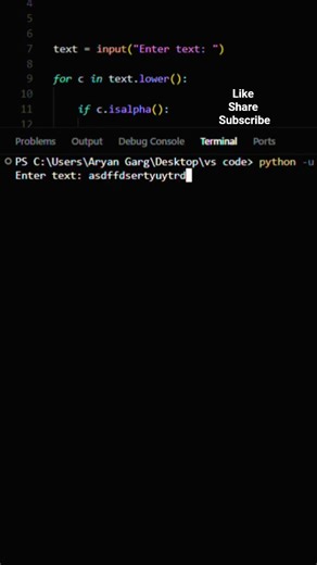 32/100—Python Code |Alphabat Position| #codequest.#coding #python #cursor #ytshorts