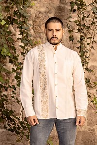 Mens Mexican Traditional Shirt. Golden Embroidered Guayabera for Men. Formal Button up Shirt. Traditional Style Long Sleeve Shirt. - Etsy
