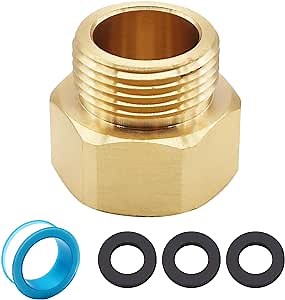 1PCS Hose Bib Brass Adapter, 1-1/16'' Fine Thread Female, 3/4 GHT Male Vacuum Hose Bib, Faucet Fitting, with 3PCS Rubber Gasket and 1PCS Plumbers Tape Q-063