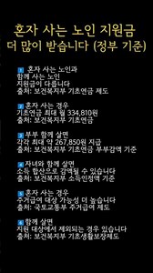 혼자 사는 노인, 지원금 더 많이 받습니다 (정부 기준)