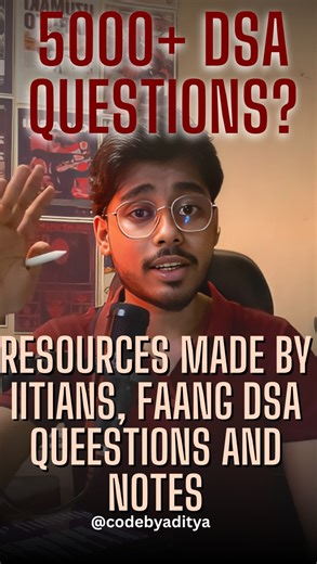 Aditya on Instagram: "Pura semester waste kar diya? 😭 Agar abhi bhi DSA start nahi hua, roadmap clear nahi hai, aur placements ka pressure feel ho raha hai… Then this is for you 👇 I finally created Placement Khazana 🚀 A complete placement + internship prep bundle made by IITians and fully updated with the latest interview resources. 📌 What you’ll get inside: ✅ 5000+ Total Questions* (*DSA problems + interview questions + patterns + puzzles) ✅ 3,446 Company-Tagged Coding Problems asked in: Go