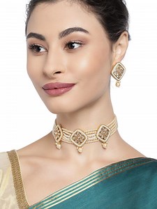 Buy Anouk Gold Plated And White Kundan Studded And Pearls Beaded Choker Neckless And Earrings -  - Accessories for Women