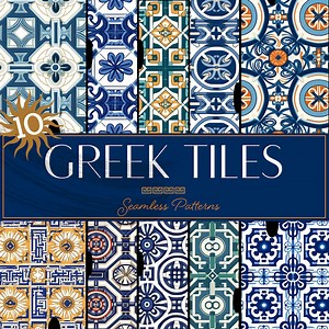 Greek Tile Style Seamless Patterns - 10 High-resolution Mediterranean Design Bundle, Perfect for Home Decor and Fashion Projects - Etsy