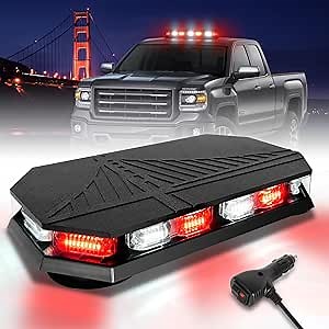HLauto 406D Rooftop Emergency Strobe Lights Bar, 102 LED Red White Mini Beacon Safety Flashing Warning Traffic Lights Bar w/Magnetic Base for 12-24V Trucks, Construction Vehicles, Snowplow, Cars