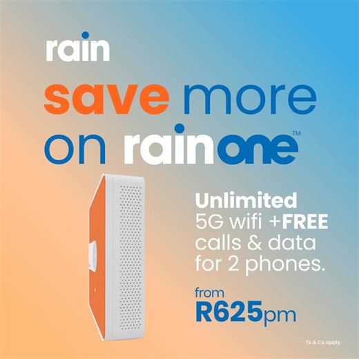 Save more this summer on rainOne with unlimited 5G wifi FREE calls & data for 2 phones & the101™ 5G smart router, free-to-use. Learn more at rain.co.za​ ​ Show some love for SA’s most liked* network. Drop a 💙 in the comments for a chance to win a R1000 cash voucher. Ts & Cs apply: https://bit.ly/3Q1Ultl | rain South Africa