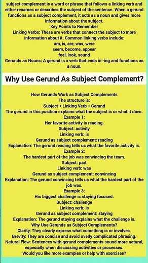 Why Use Gerund as a Subject Complement #english # language #education