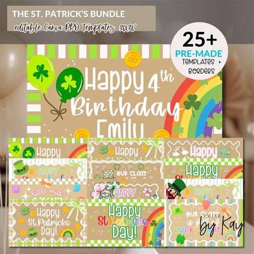 25 St. Patrick's Day Banners | Editable Banner and Border Templates | March Hand Painted Banner Borders | Lucky Class Poster - Etsy