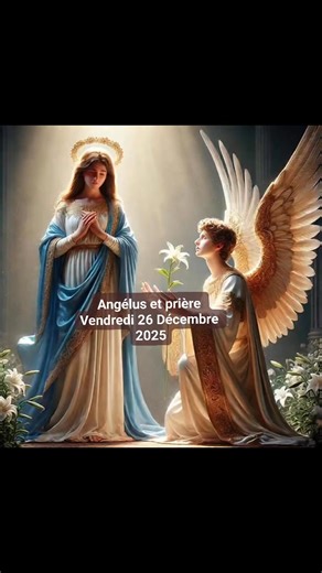 🌹ANGÉLUS et Prière du Vendredi 26 Décembre 2025 🌹 Angélus. V. L’Ange du Seigneur apporta l’annonce à Marie, R. Et elle conçut du Saint-Esprit. 🌹Je vous salue, Marie, pleine de grâce ; le Seigneur est avec vous… V. Voici la servante du Seigneur, R. Qu’il me soit fait selon votre parole. 🌹Je vous salue, Marie… V. Et le Verbe s’est fait chair, R. Et il a habité parmi nous. 🌹Je vous salue, Marie… V. Priez pour nous, sainte Mère de Dieu, R. Afin que nous soyons rendus dignes des promesses du Chr