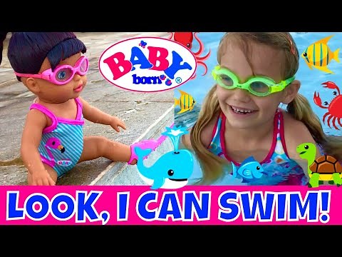 🐳Wow! Baby Born Doll Can Swim! 🦀Lots Of Fun At The Beach & Pool With Skye, Caden & Baby Doll!🐠