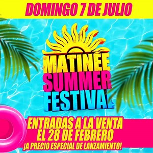 ¿Estás preparad@ para el verano de tu vida? 🌞 ¡Matinée Summer Festival 2019 ya está aquí! 🚨 El mejor festival del verano te espera el DOMINGO 7 DE JULIO en el parque acuático más grande de Barcelona con más de 20 atracciones💦, 6 piscinas para refrescarte 🌡 y la música del momento gracias a nuestro Line Up sorpresa 🔥 ¿Te lo vas a perder? 🎟Entradas a la venta con dos consumiciones incluidas a partir del 28 de febrero a ¡PRECIO ESPECIAL DE LANZAMIENTO POR TIEMPO LIMITADO! 🎟No olvides decirle