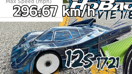 1/8遥控车12S单电机速度——296.67 km/h