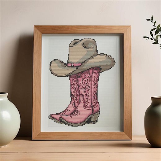 Pink Cowboy Boots – Cross Stitch Pattern: Modern Western Embroidery (PDF Download) - Etsy