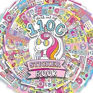 Just My Style 1100 Vinyl Sticker Book, Sparkly Spiral Bound Book With Positivity Quotes, Tie Dye Stickers, Sweet Treats & More, Great For Back To School, Reusable & Repositionable Fun Sticker Activity