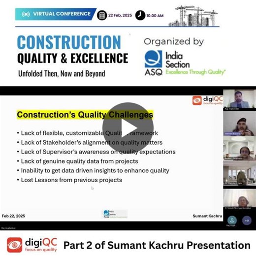 Why does construction quality still fall through the cracks? In this segment from the ASQ India Virtual Conference, our CEO Sumant Kachru discusses the real challenges faced on project sites —… | Vedant Patil