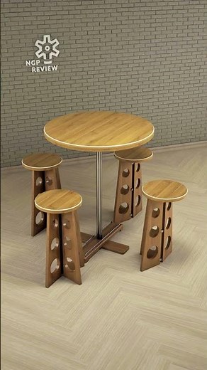 High-Top Round Cocktail Table DIY Concept & 4 Folding Bar Stools Hidden Inside