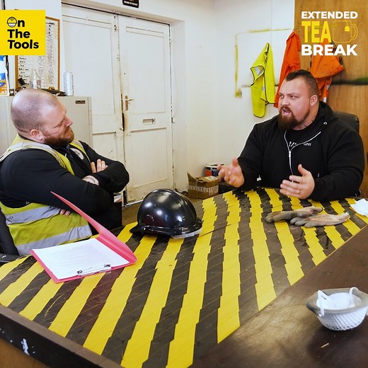372K views · 544 reactions | Sitting down for a tea break with Eddie Hall - The Beast: If he says a mechanic is a trade, it's a trade  We got him to stand up 2 scaffold tubes at once  | On The Tools | Facebook