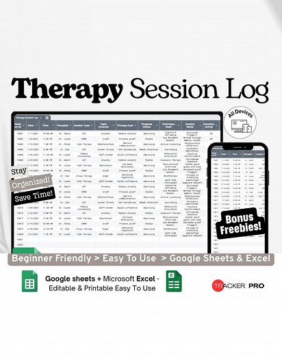 Therapy Session Log Google Sheets, Mental Health Notes Journal, Counseling Appointment Tracker, Therapist Log Google Sheets Template - Etsy