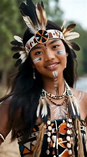 Beautiful young Australian Aboriginal woman in traditional Aboriginal costume