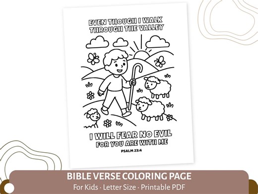 Psalm 23:4 Coloring Page for Kids | I Will Fear No Evil Printable | Christian Encouragement Activity | Bible Verse PDF | CPD45 - Etsy