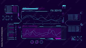 High-tech interface for data processing with animated HUD elements