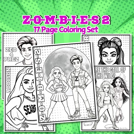 ZOMBIES 2 Coloring Page Set, Zombies Movie Birthday Activity, Kids Coloring Book (PDF Instant Digital Download) - Etsy