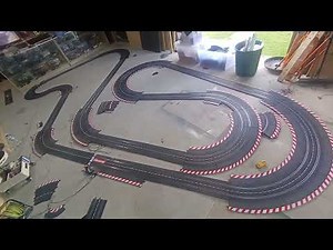Testing a possible Carrera slot car track layout for the slot shed