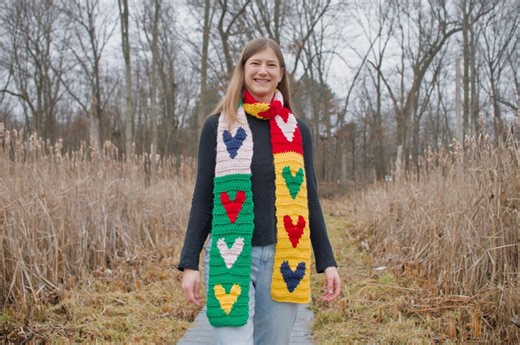 Colorful Hearts Scarf Crochet Pattern (instant Download PDF) - Etsy