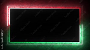 Red cyan effect neon glowing frame background. repetitive motion animation and flashing. Bright neon light effect isolated on black. 4K graphic animation video