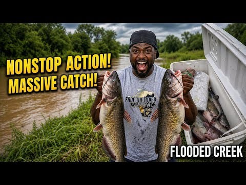 part 2: how to fish for big blue catfish in a tiny flooded creek, high muddy catfishing