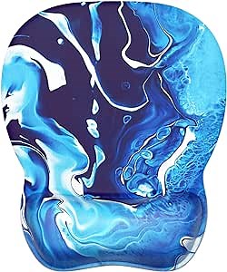 MROCO Ergonomic Mouse Pad with Gel Wrist Rest, Comfortable Mousepad with Smooth Wrist Support Surface and Non-Slip PU Base for Pain Relief, Computer, Laptop, Office & Home, 9.4 x 8.1 in, Blue Waves
