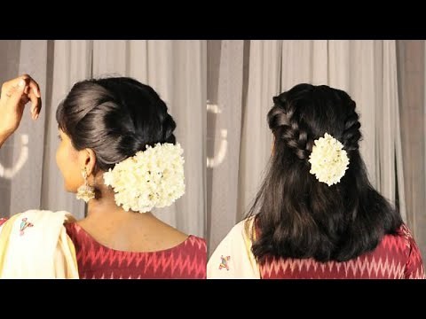 Kerala saree Hairstyle for short hair with jasmine flower | Preity Neereekshan