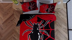 Tarantula Spider Web Gothic Kids Comforter Set Full Size,Western Happy Halloween Bedding Set,Room Decor,Magical Psychedelic Quilt Comforter,Green Purple Duvet Set Bedroom Quilt Set,2 Pillowcases